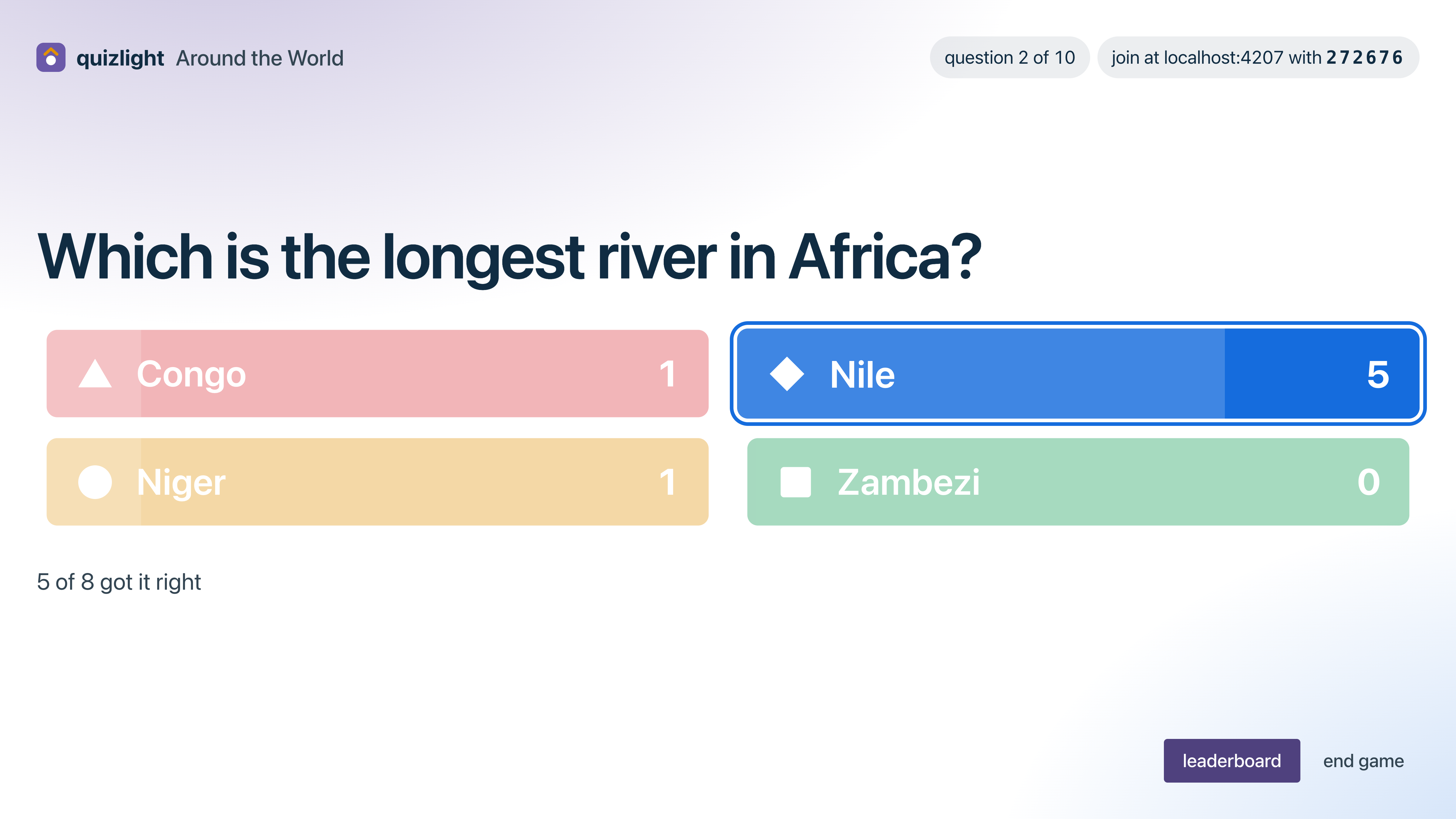 Quizlight: a live trivia game for game nights, on a big screen and phones