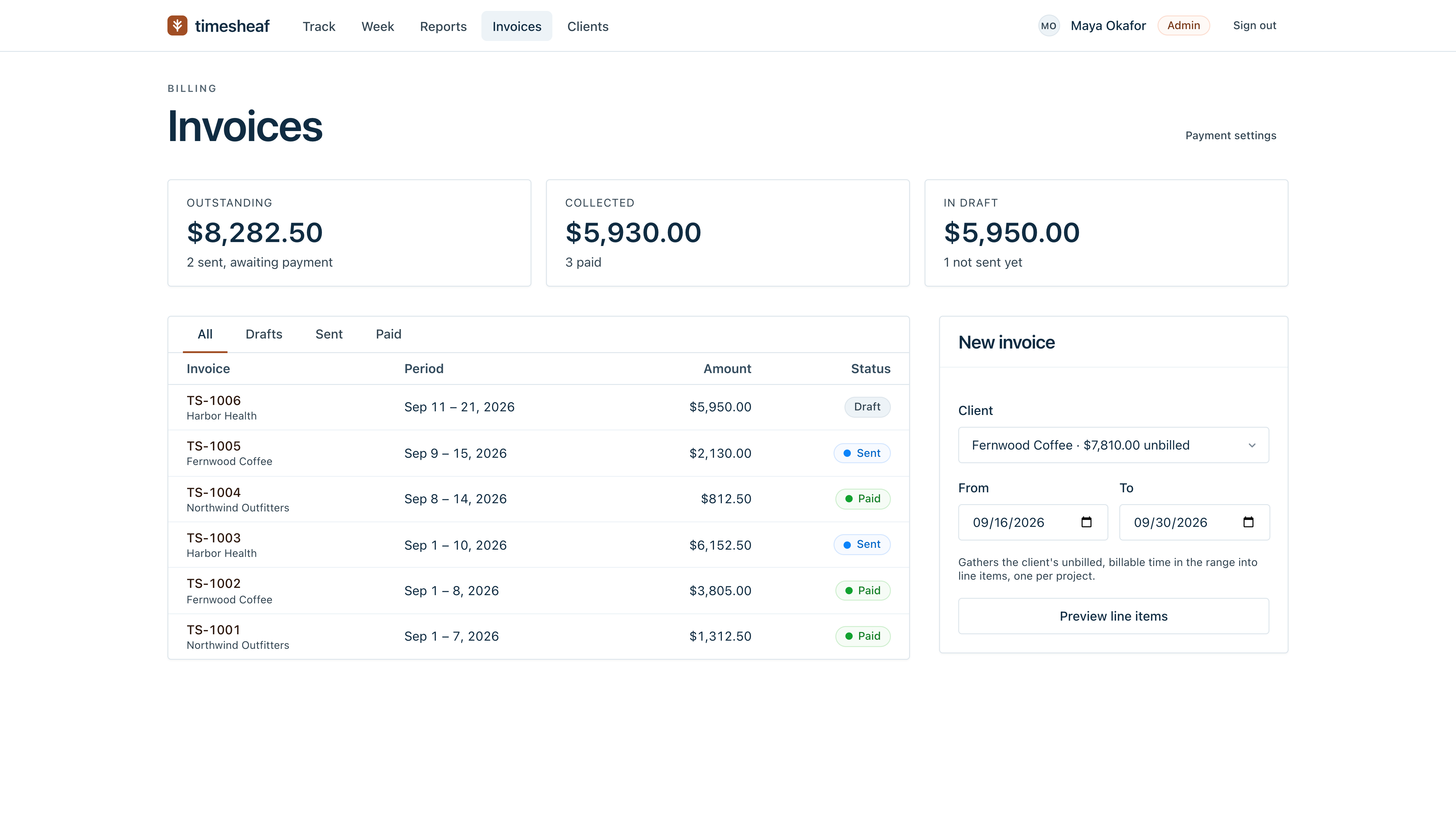 Timesheaf: time tracking and invoicing for a small design agency
