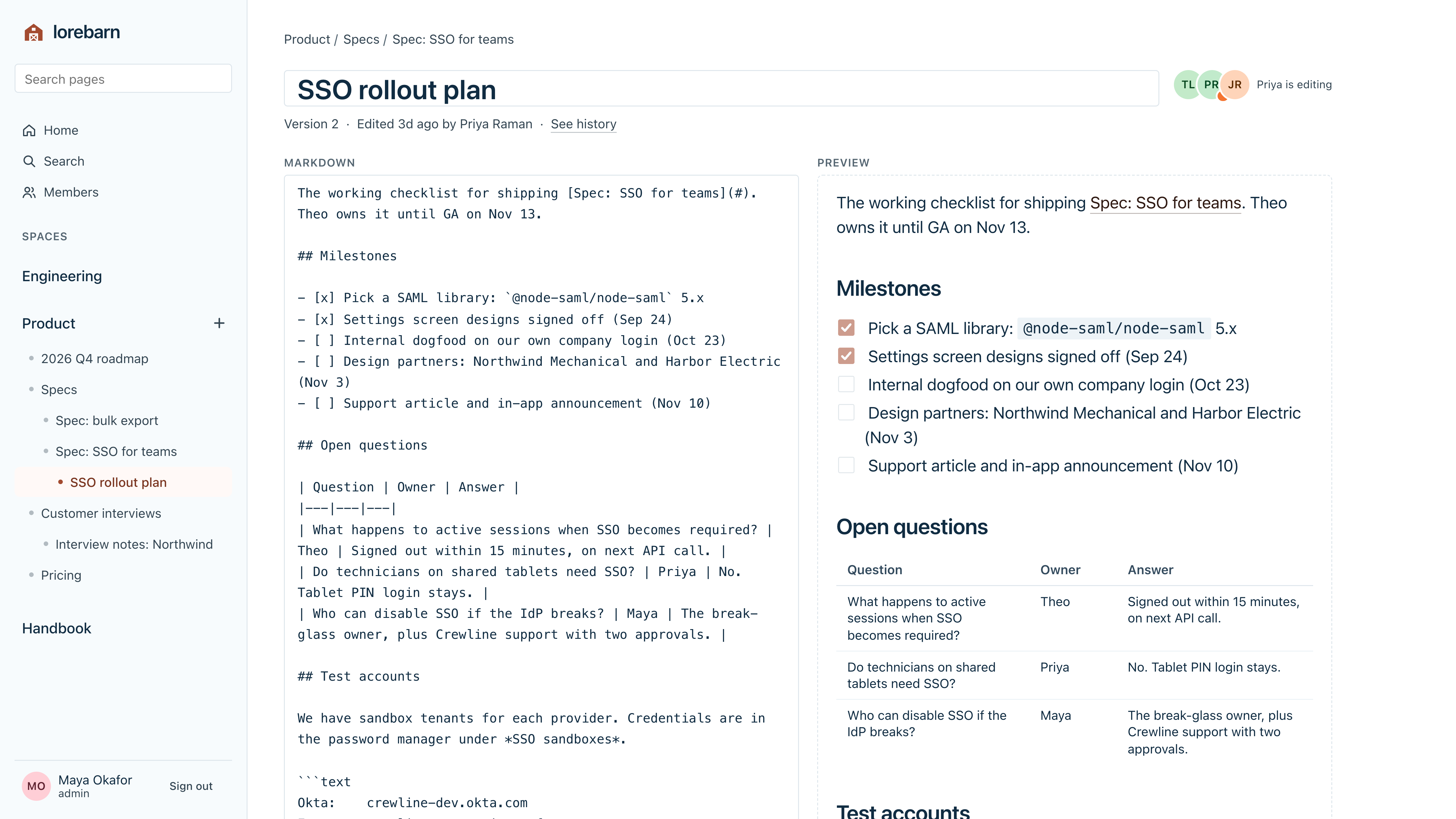 Lorebarn: a team wiki for specs, runbooks and the company handbook