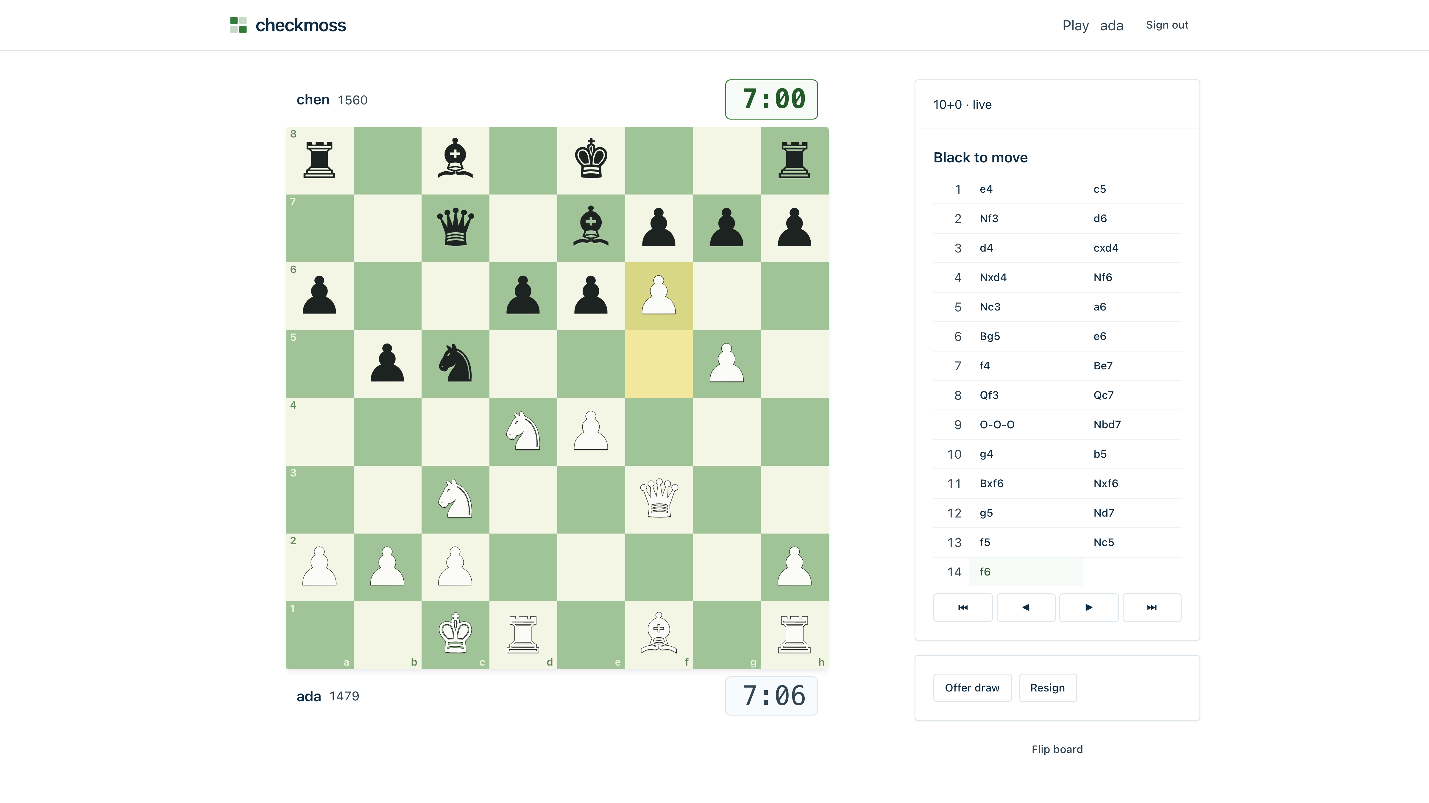Checkmoss: an online chess site with live, rated games