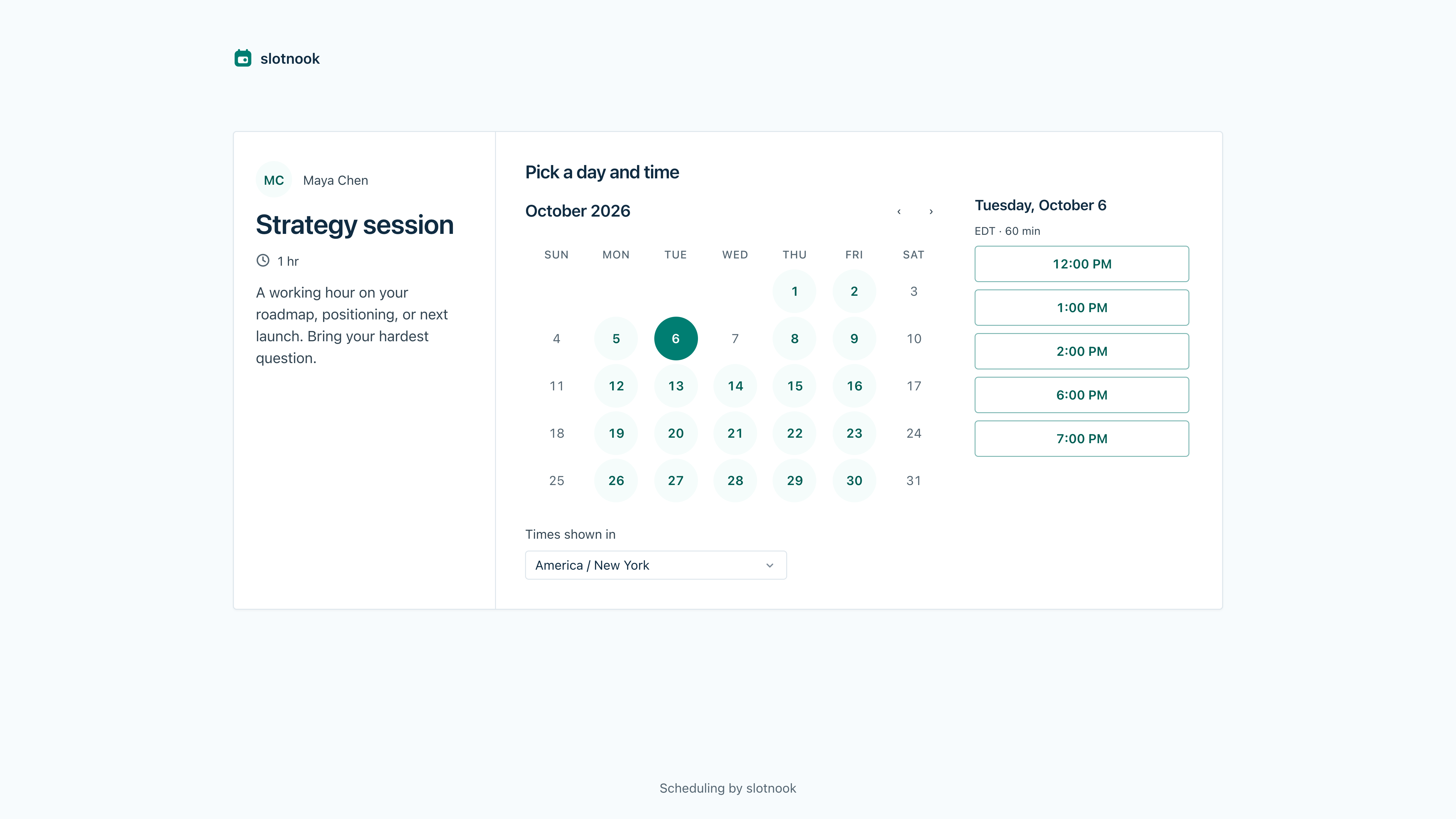 Slotnook: appointment scheduling and booking pages for consultants