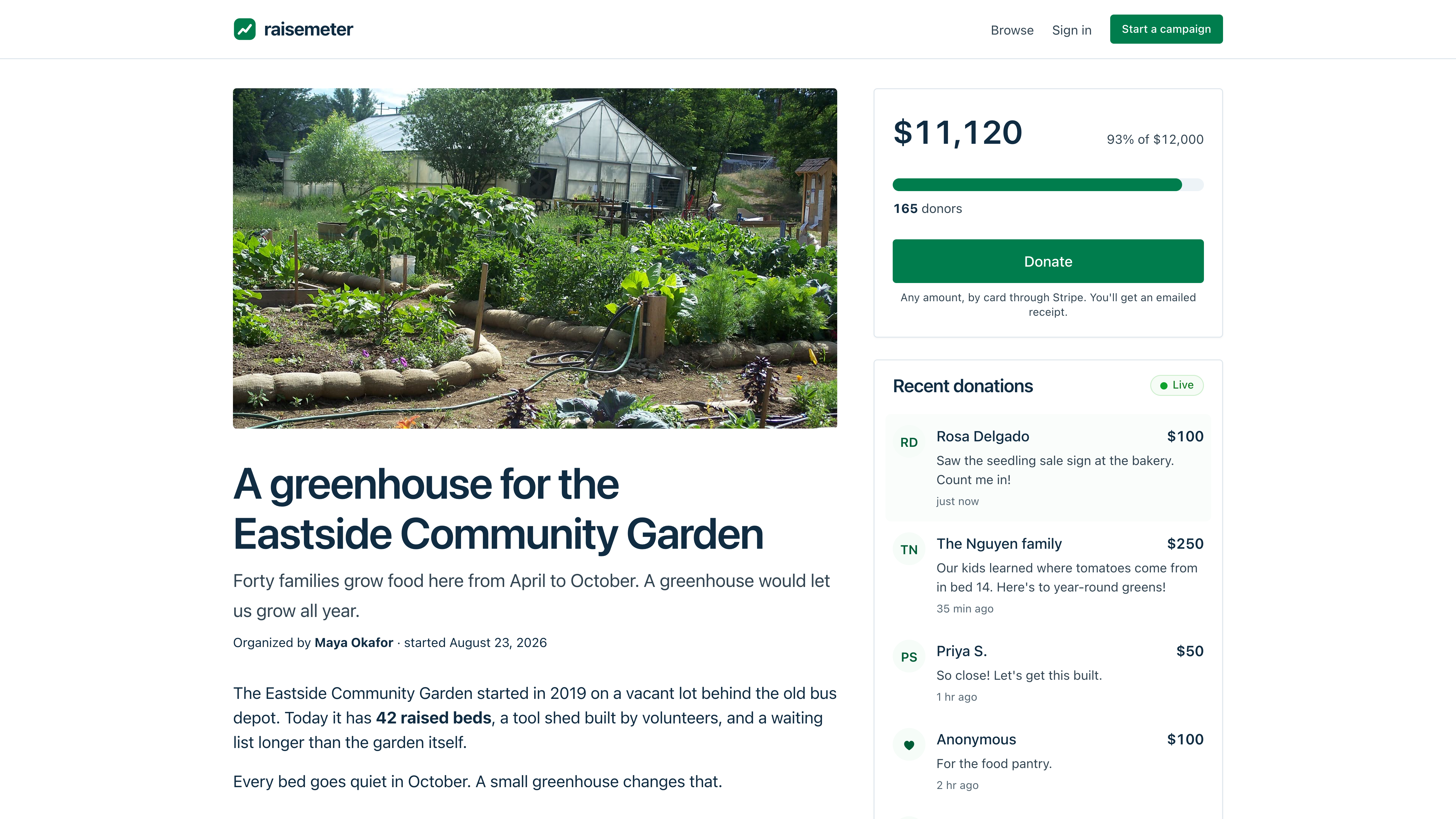 Raisemeter: a fundraising site for community causes