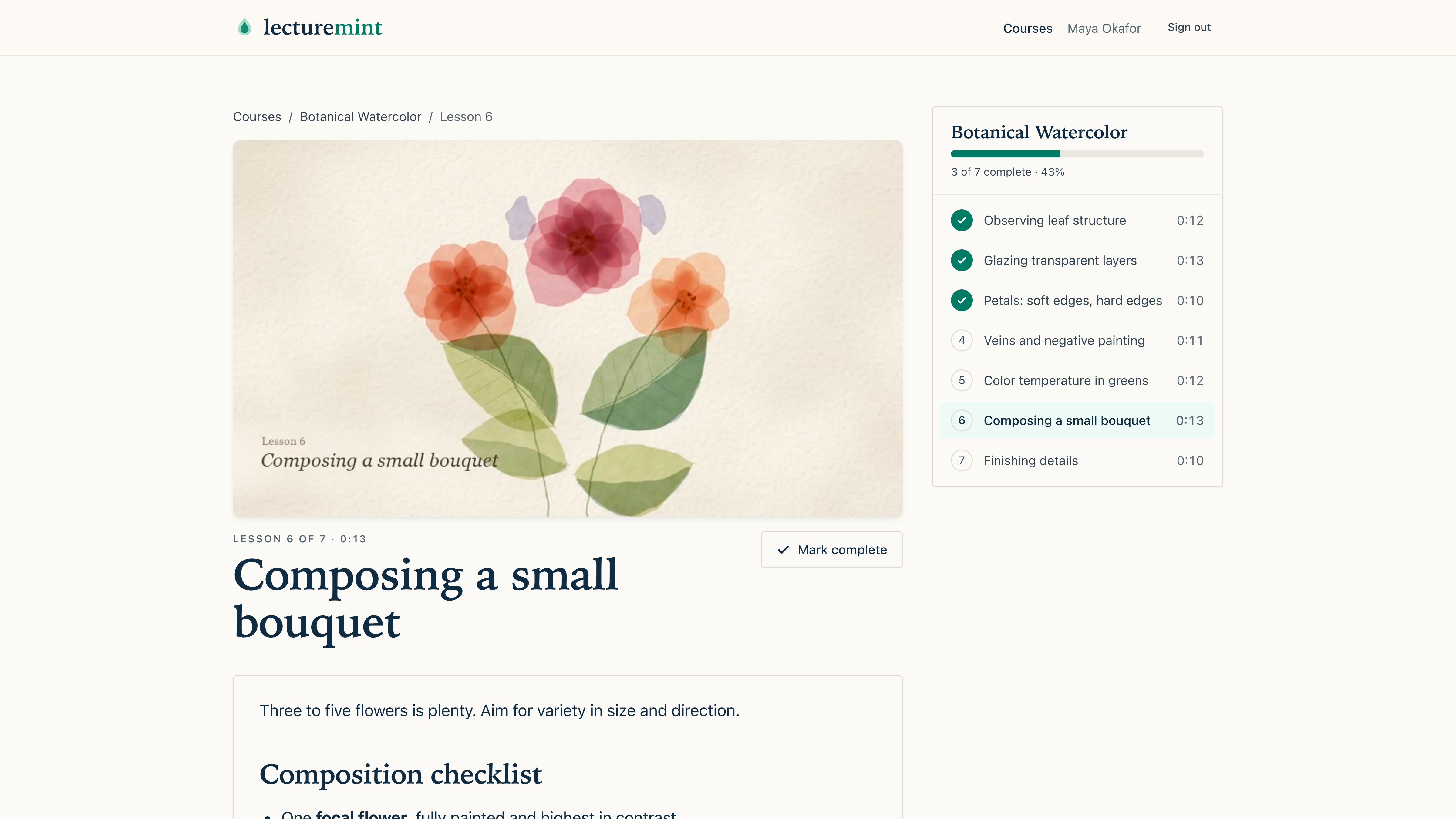 Lecturemint: online watercolor courses for a painting instructor