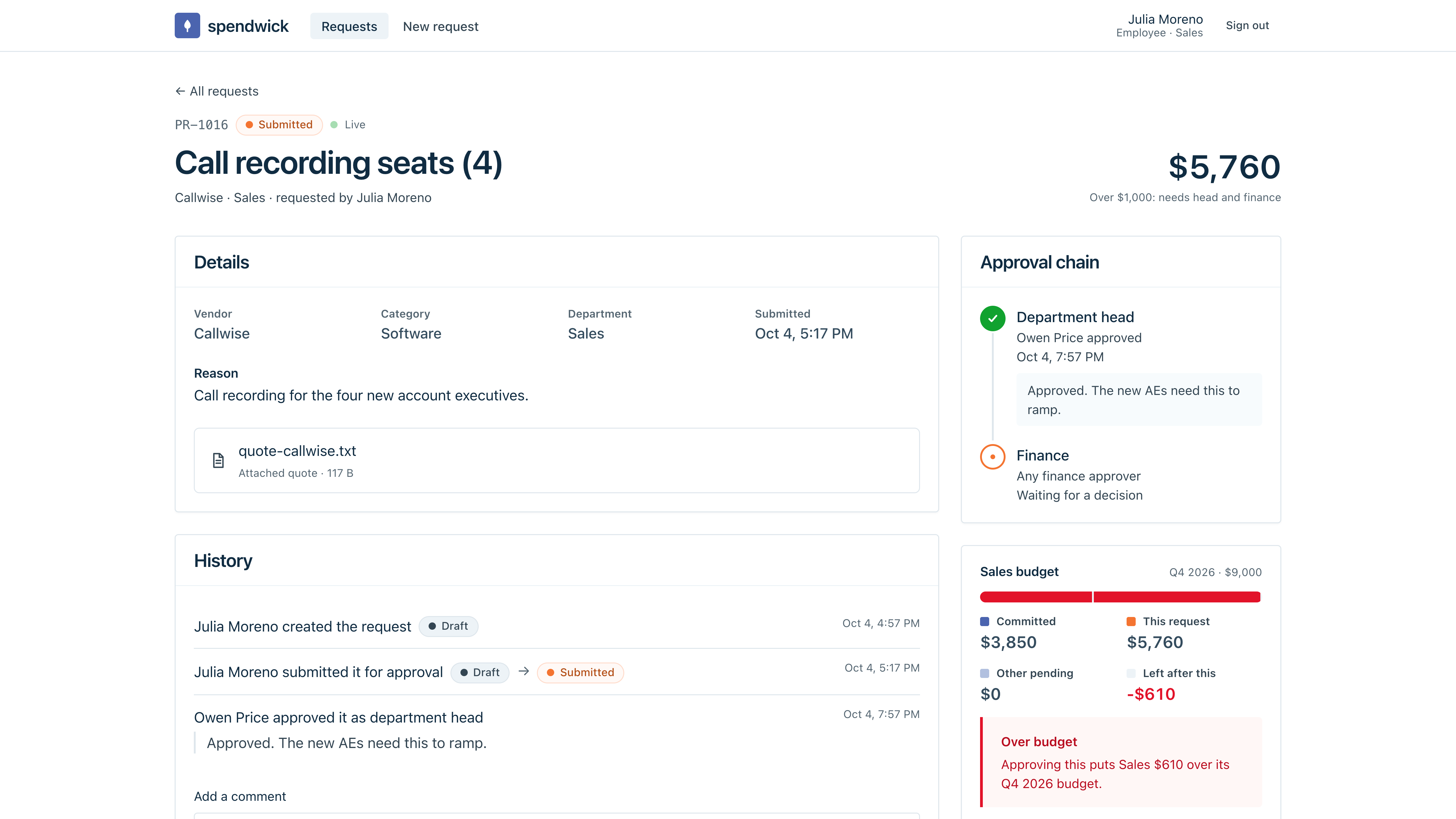 Spendwick: purchase requests and approvals for a 60-person company