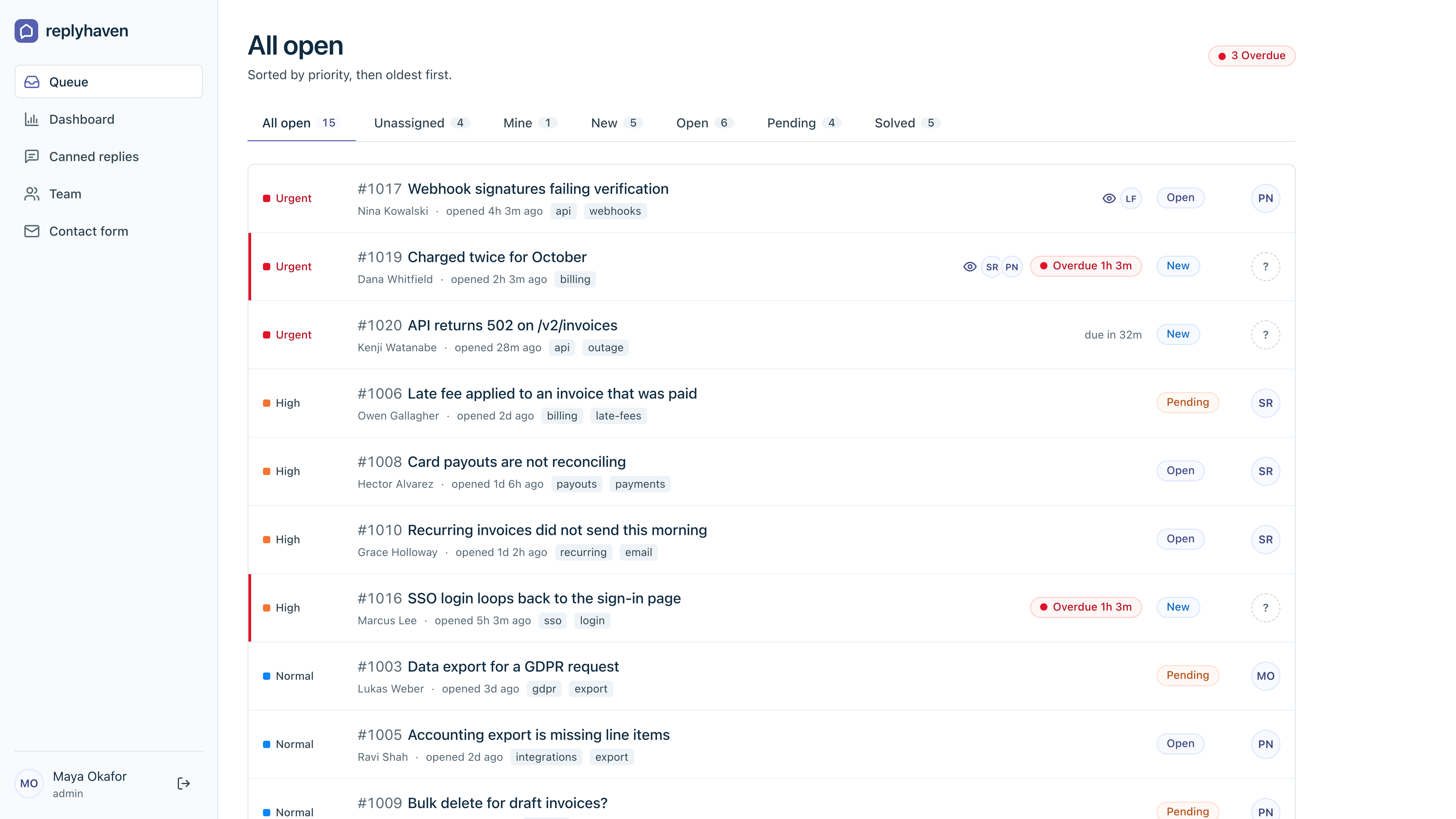 Replyhaven: a help desk for a software company's support team