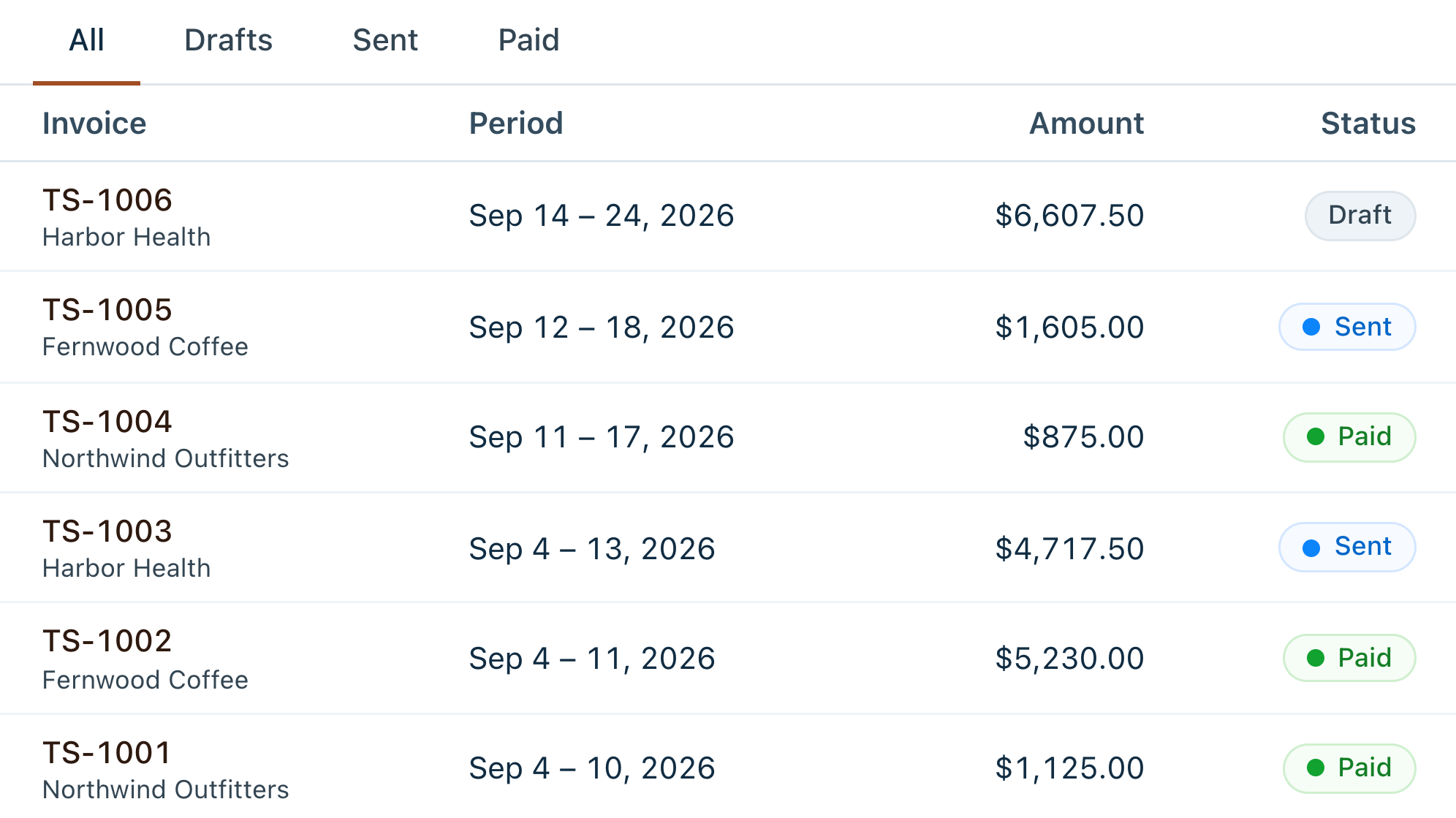 Screenshot of Time tracking with billable invoices, built by Claude Code on Elements