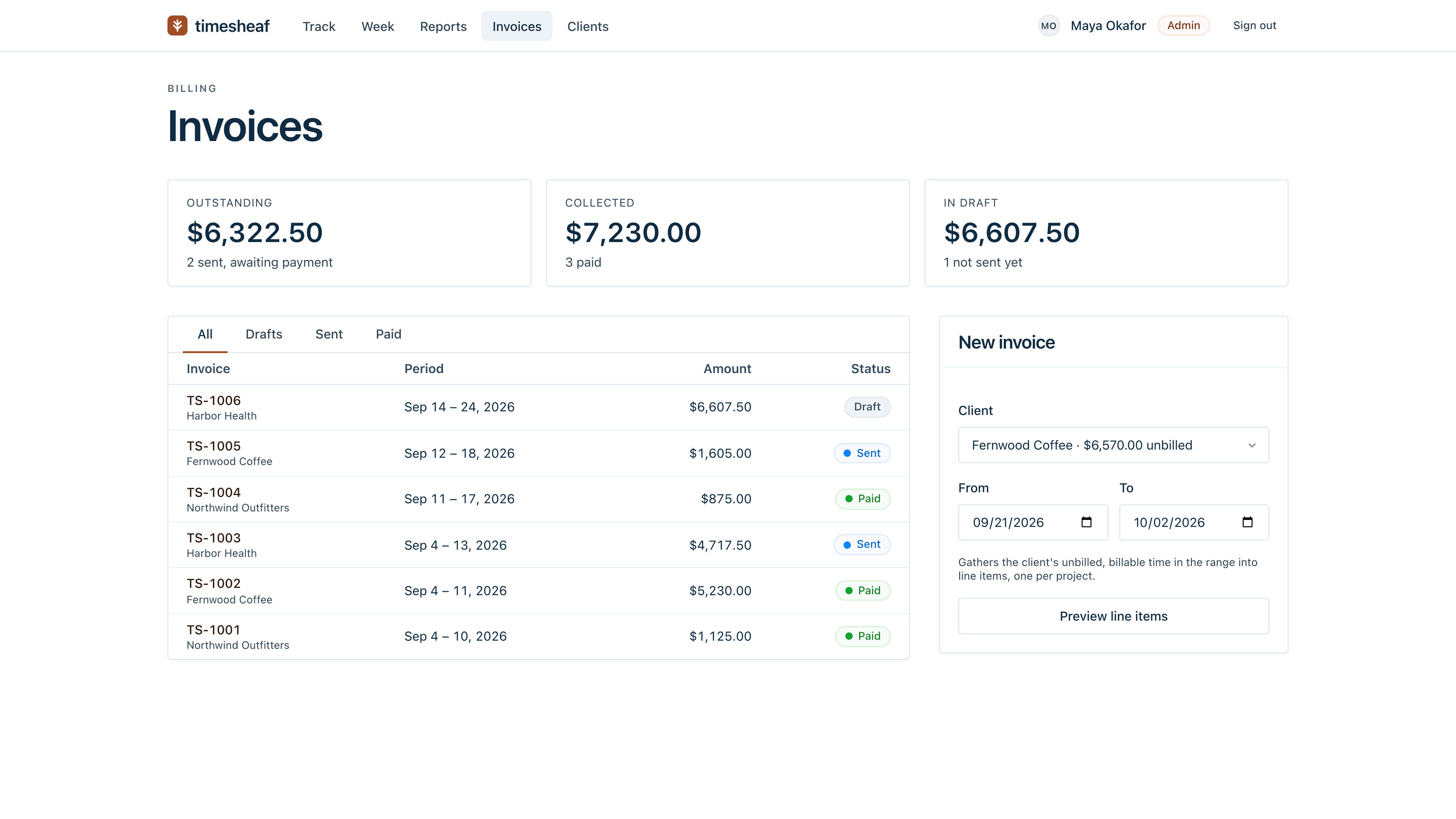 Timesheaf: time tracking and invoicing for a small design agency